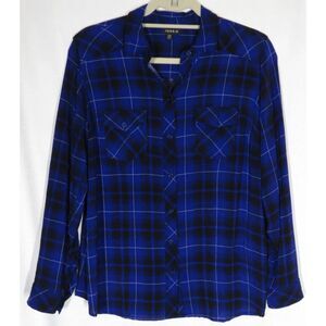Torrid Blue Plaid  Button Up Long Sleeve Shirt Blouse Women's Size 1